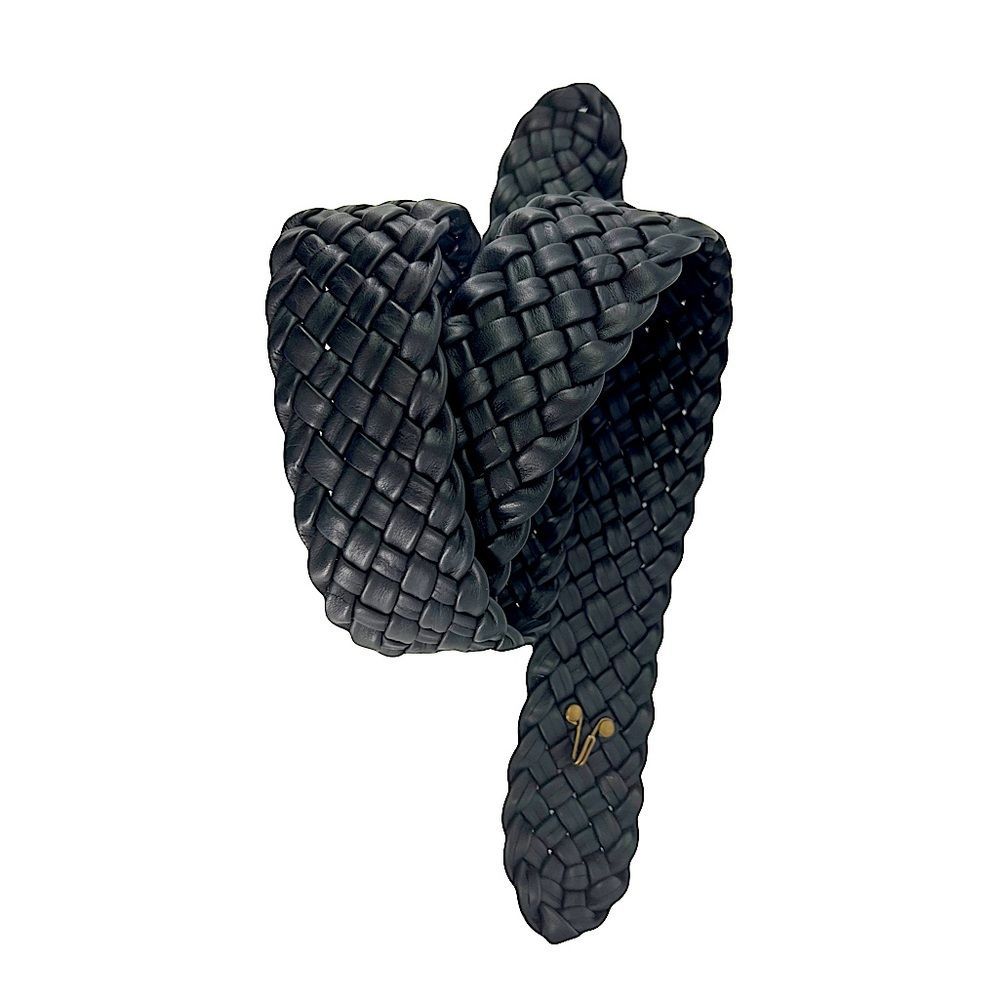 Eileen Fisher Black Woven Leather Belt